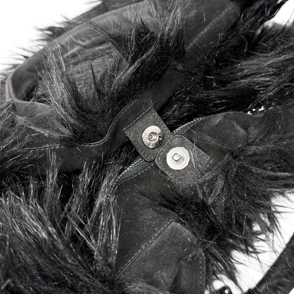 PRADA Vintage Faux Fur Fabric Tote Bag Black Silver Charm Triangle Logo [106226] - Picture 12 of 15